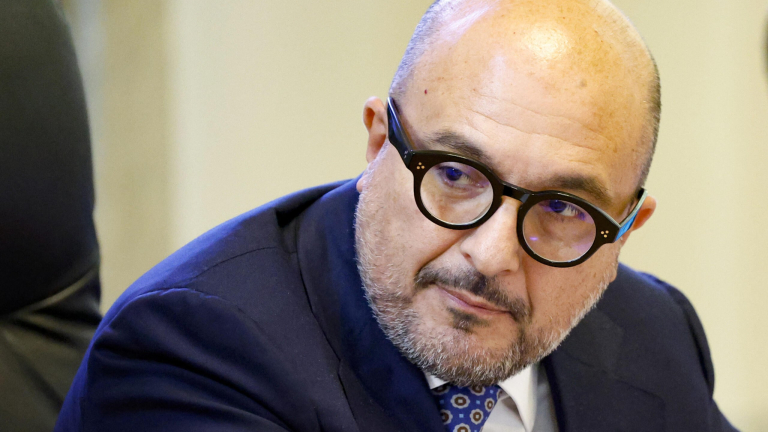 Il ministro della cultrura, Gennaro Sangiuliano durante la conferenza stampa di presentazione dellÂ?iniziativa Arena di Verona... 100 anni in una notte, ministero della cultura,  Roma 8 giugno 2023. 2023. ANSA/FABIO FRUSTACI ++ Sangiuliano, 'libertà di espressione non leda il rispetto' ++